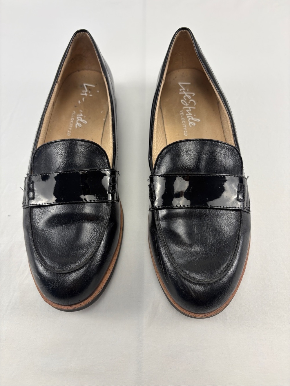 LifeStride Zee Loafer Black Faux Leather Patent Strap Comfort Flat Shoes Sz 7.5